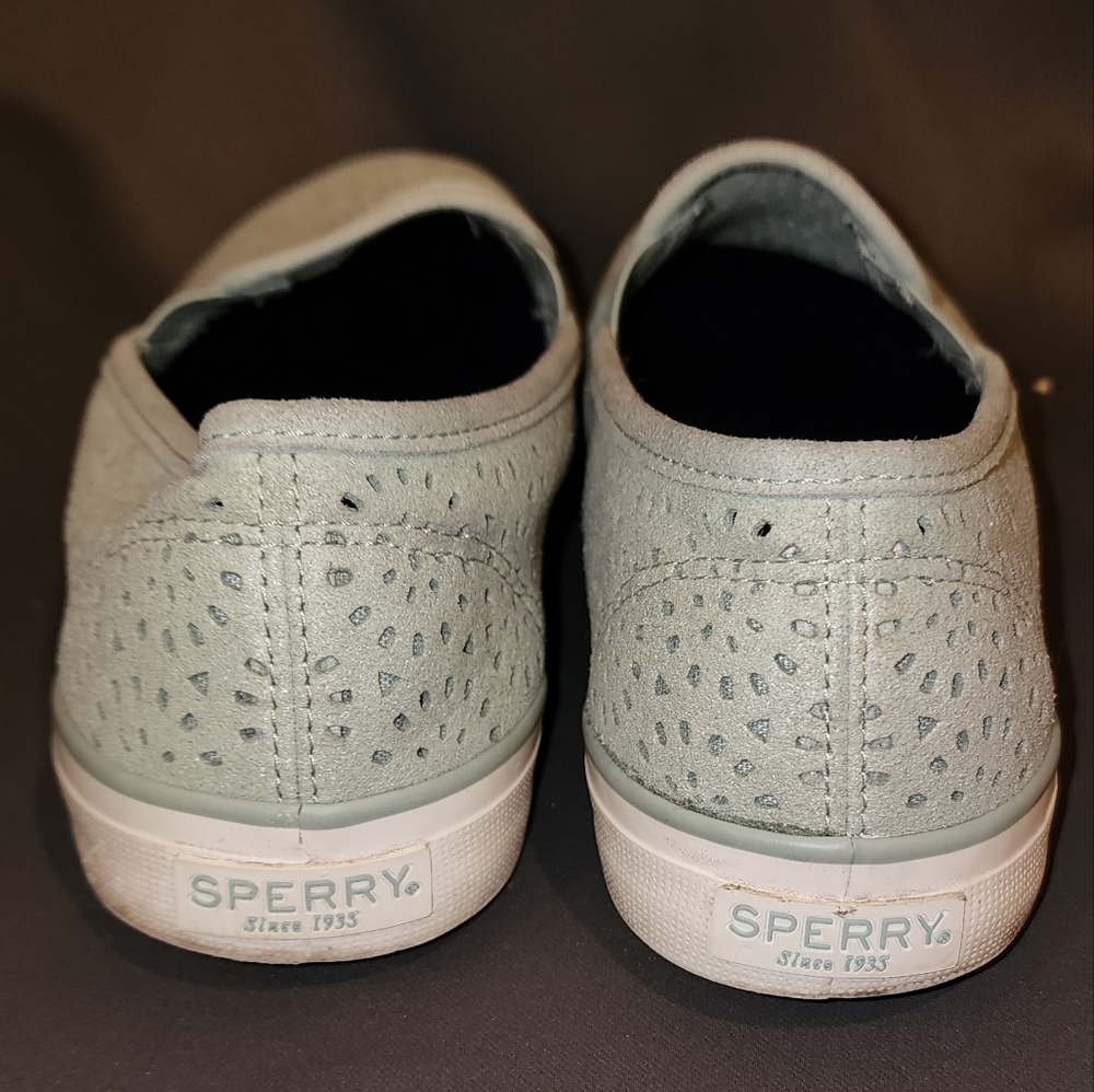 Sperry Gray Seaside Nautical Suede Cut Out Sneakers Size 9 - Preowned in Good - Picture 4 of 7